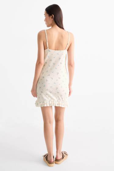 Damen - Figurbetontes Kleid - geblümt - cremeweiss