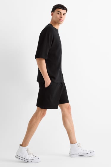 Heren - Sweatshorts - met structuur - zwart
