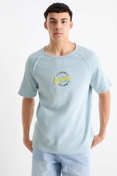 Men - T-shirt - oversized - textured - light blue
