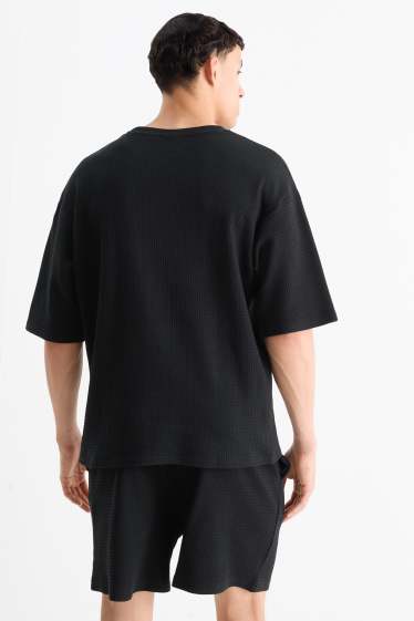 Heren - T-shirt - oversized - met structuur - zwart