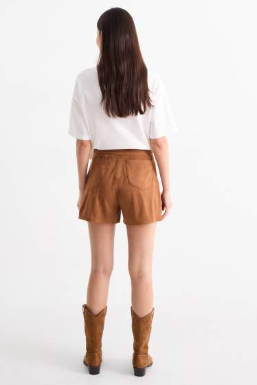 Femmes - Short - mid waist - synthétique - marron
