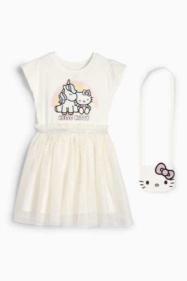 Dzieci dziewczynki - Hello Kitty - zestaw - sukienka i torebka - 2 części - kremowobiały