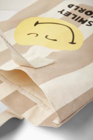 Dámské - Velká kabelka shopper - pruhovaná - SmileyWorld® - béžová