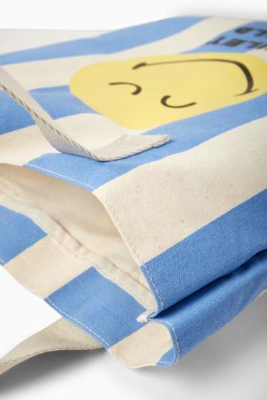 Dámské - Velká kabelka shopper - pruhovaná - SmileyWorld® - modrá/bílá