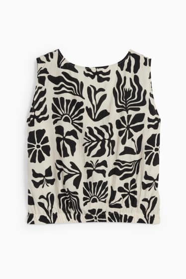 Femmes - Chemisier à col V et nœud - à motif - noir / beige