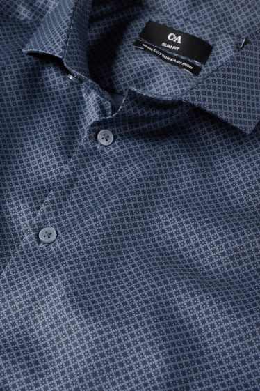Pánské - Business košile - slim fit - kent - snadné žehlení - se vzorem - tmavomodrá