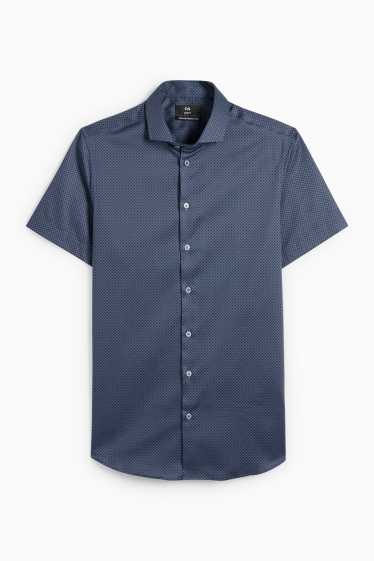 Pánské - Business košile - slim fit - kent - snadné žehlení - se vzorem - tmavomodrá