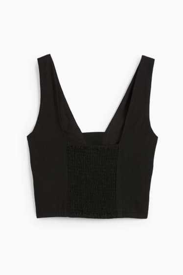 Femei - Bluză crop fără mâneci, cu conținut de in - negru
