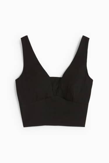 Femei - Bluză crop fără mâneci, cu conținut de in - negru