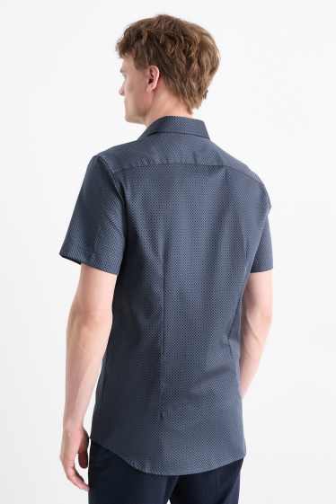 Pánské - Business košile - slim fit - kent - snadné žehlení - se vzorem - tmavomodrá