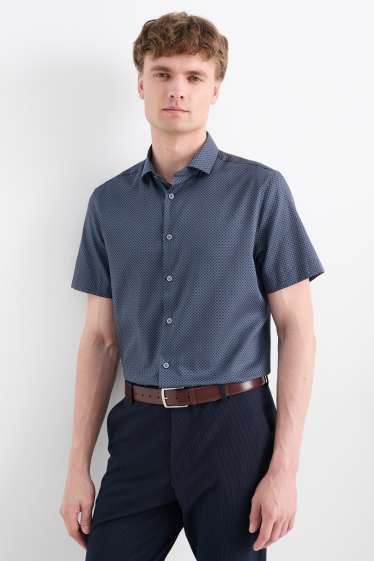 Pánské - Business košile - slim fit - kent - snadné žehlení - se vzorem - tmavomodrá