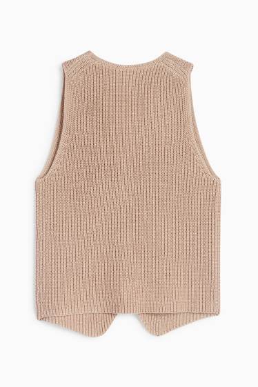 Femmes - Gilet sans manches en maille - finition côtelée - taupe