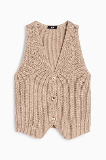 Femmes - Gilet sans manches en maille - finition côtelée - taupe