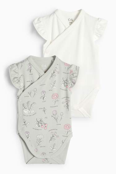 Baby Mädchen - Multipack 2er - Blümchen - Baby-Wickelbody - mintgrün