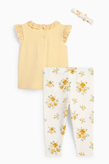 Miminka - dívky - Květinové motivy - outfit pro miminka - anglická krajka - 3dílný - žlutá