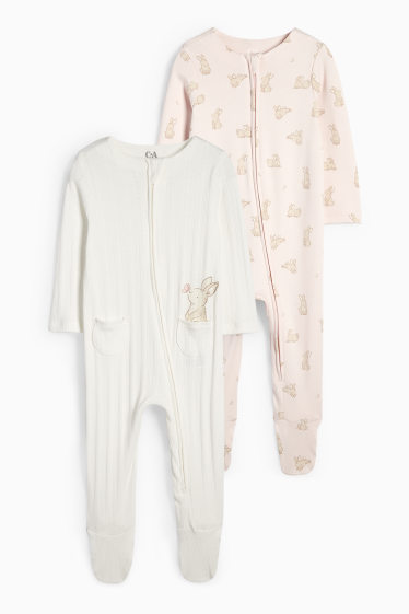 Bébés filles - Lot de 2 - petits lapins - pyjamas bébé - blanc / rose