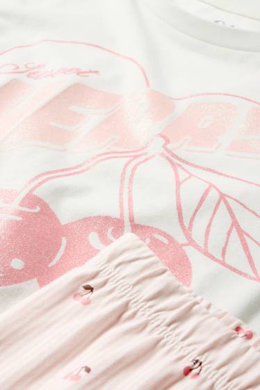 Kinder Mädchen - Kirsche - Pyjama - 2 teilig - weiß / rosa