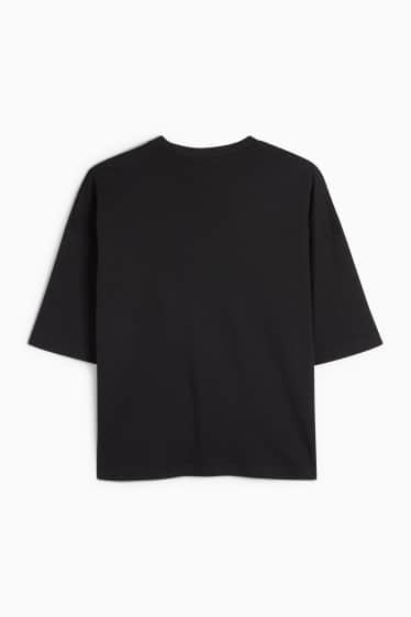 Dámské - Tričko - oversized - s lesklou aplikací - černá