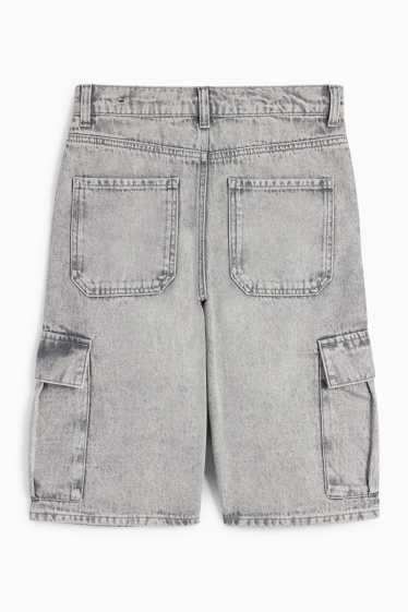 Kinderen: jongens - Denim cargobermuda - jeanslichtgrijs