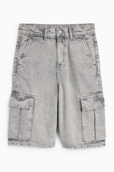 Kinderen: jongens - Denim cargobermuda - jeanslichtgrijs