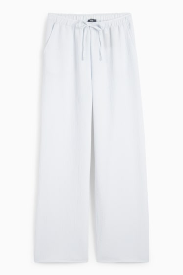 Donna - Pantaloni di stoffa - vita media - gamba ampia - azzurro