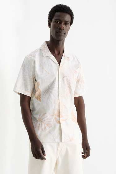 Men - Shirt - regular fit - lapel collar - patterned - cremewhite