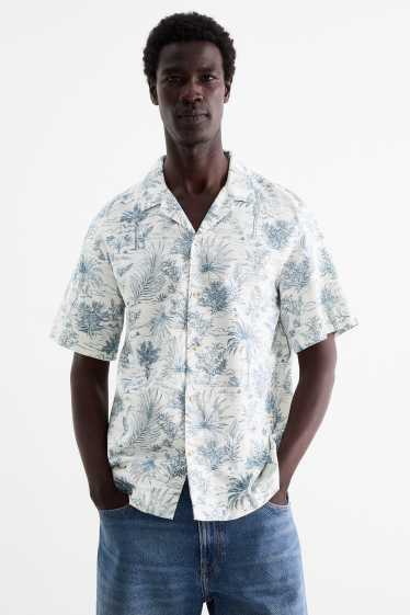 Men - Shirt - regular fit - lapel collar - patterned - white / blue