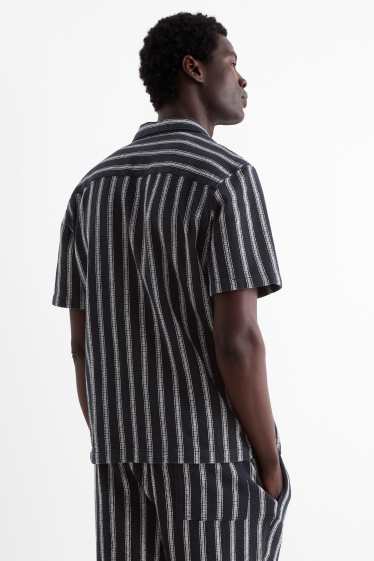 Men - Shirt - regular fit - lapel collar - striped - textured - dark blue