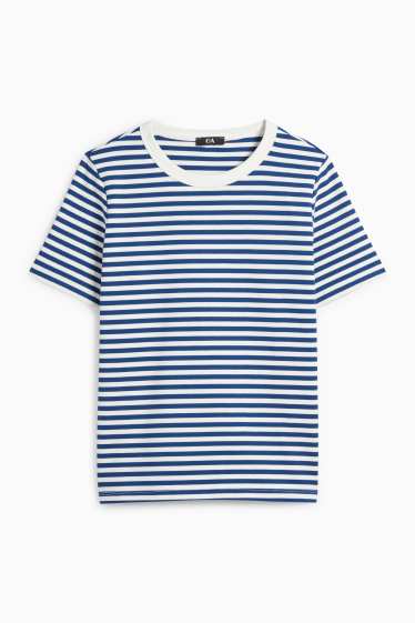 Dámské - Tričko basic - regular fit - pruhované - tmavomodrá/bílá