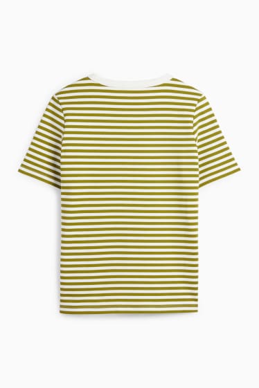 Dámské - Tričko basic - regular fit - pruhované - zelená / krémově bílá
