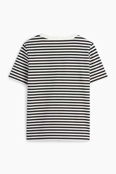 Dámské - Tričko basic - regular fit - pruhované - černá/bílá