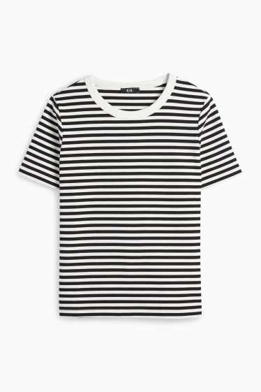 Dámské - Tričko basic - regular fit - pruhované - černá/bílá