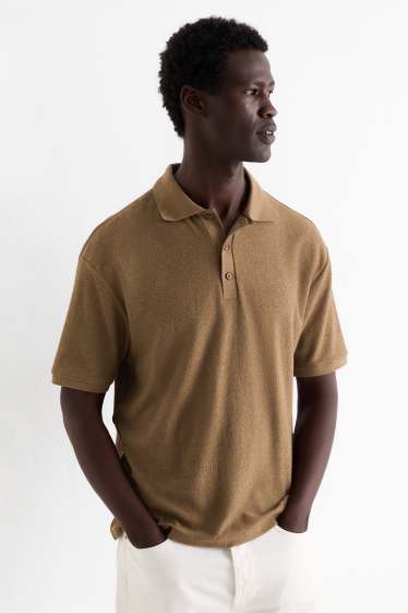 Men - Polo shirt - textured - khaki