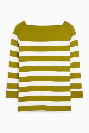Women - Basic long sleeve top - striped - green