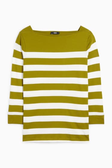 Women - Basic long sleeve top - striped - green