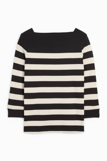 Damen - Basic-Langarmshirt - gestreift - schwarz / beige