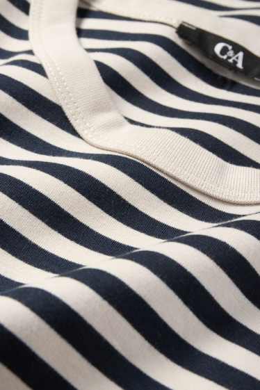 Dámské - Tričko basic - regular fit - pruhované - černá/béžová