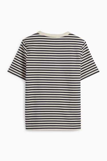Dámské - Tričko basic - regular fit - pruhované - černá/béžová
