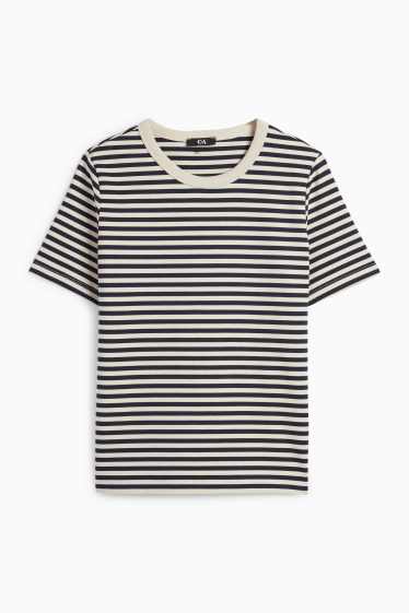 Dámské - Tričko basic - regular fit - pruhované - černá/béžová