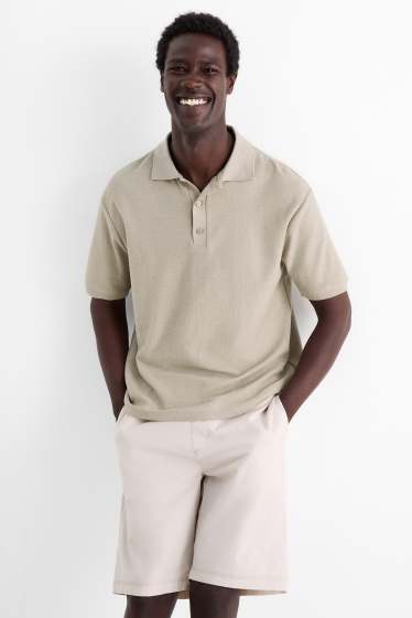 Men - Polo shirt - textured - taupe