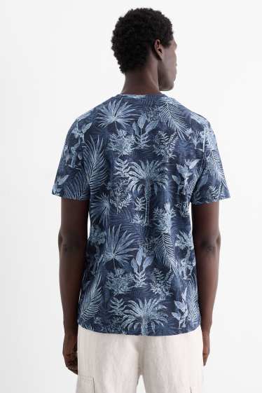 Men - T-shirt - regular fit - patterned - dark blue