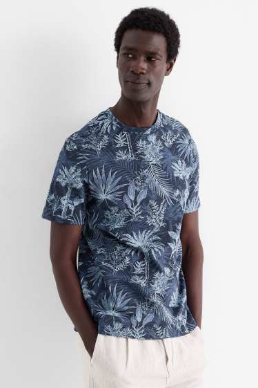 Men - T-shirt - regular fit - patterned - dark blue