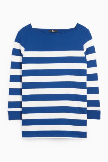 Damen - Basic-Langarmshirt - gestreift - dunkelblau / weiss