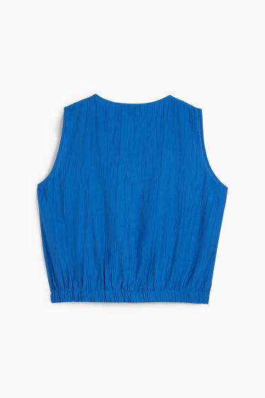 Femmes - Chemisier doté d'un nœud - texturé - bleu