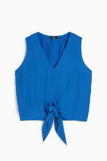 Femmes - Chemisier doté d'un nœud - texturé - bleu