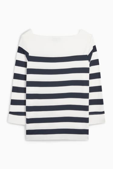 Women - Basic long sleeve top - striped - white / black