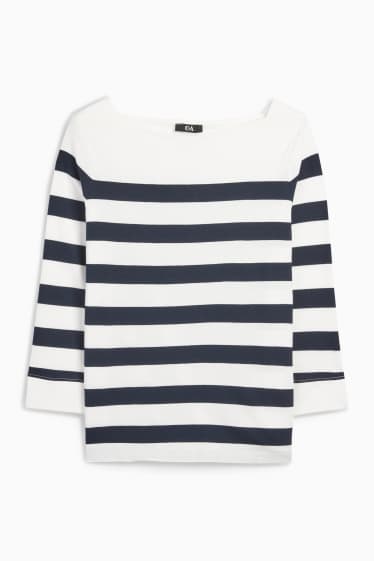Women - Basic long sleeve top - striped - white / black