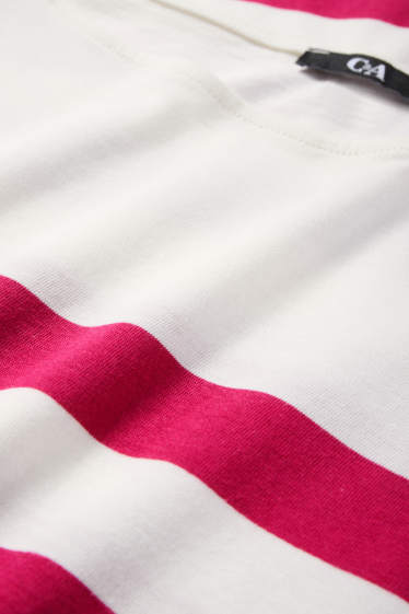 Damen - Basic-Langarmshirt - gestreift - weiß / pink
