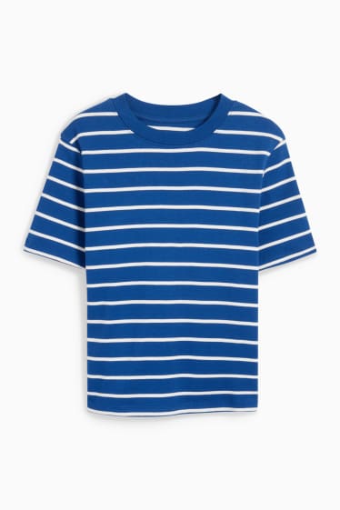 Dámské - Tričko basic - slim fit - pruhované - modrá/bílá