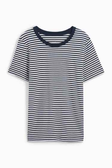 Damen - Basic-T-Shirt - Regular Fit - gestreift - dunkelblau / weiss